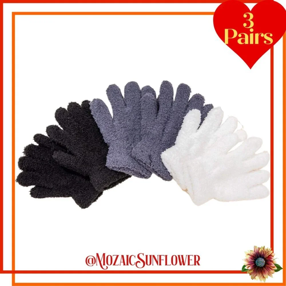 NEW WITH TAG 3 PAIR SOFT Stretch Gloves Black Slate Grey and White AGE 6-12 YEAR